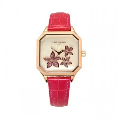 L'Essentielle Watch - PG PVD Case, Diamonds and Pink Sapphires, Rose Leather Strap